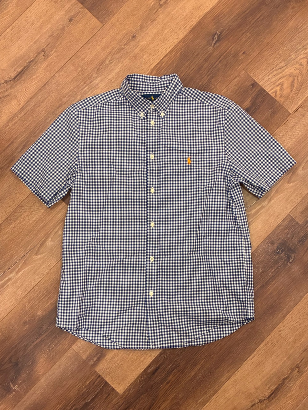 Ralph Lauren Blue Gingham Plaid Button Down Dress Shirt Preppy 18/20 XL Boy